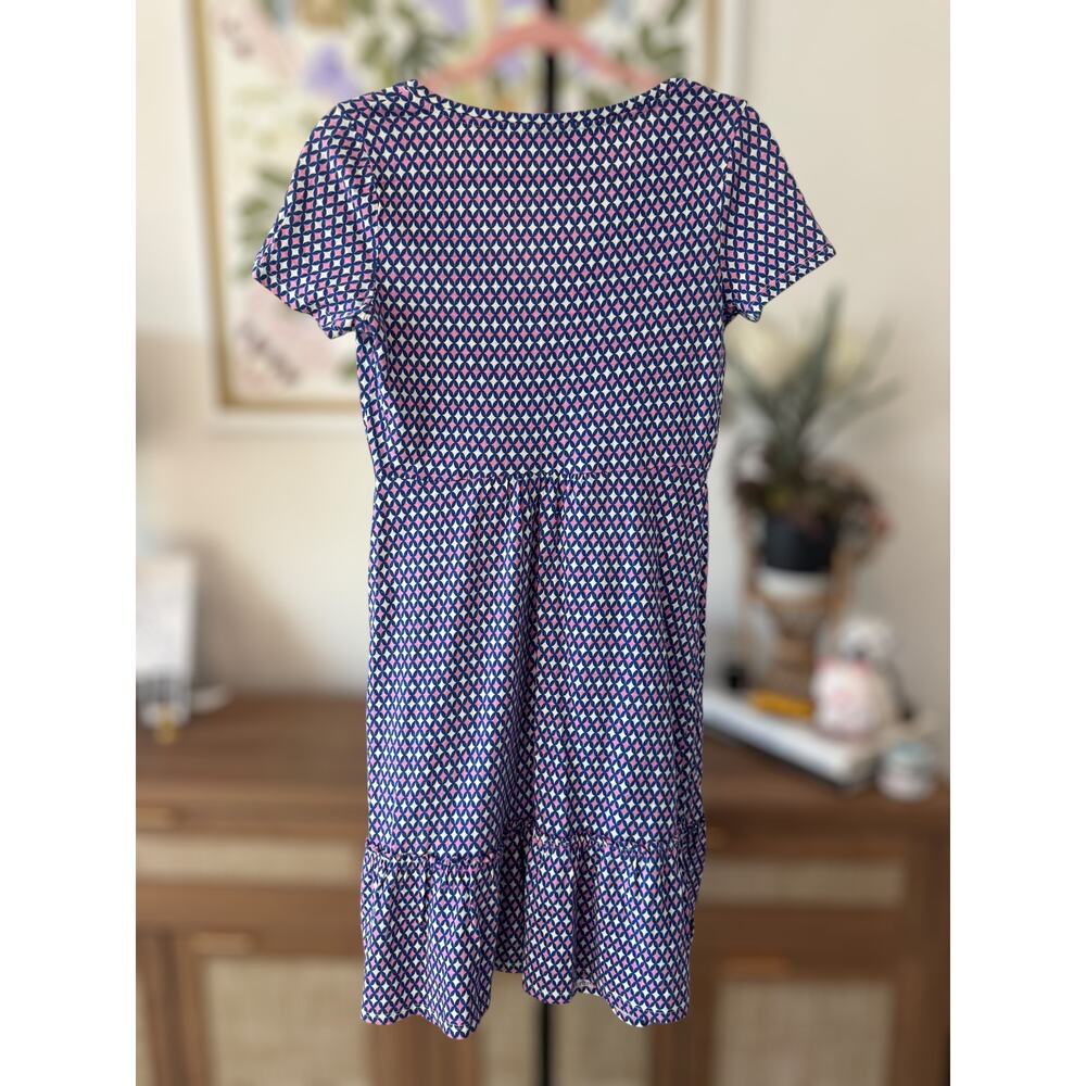 Boden Blue & Pink V-Neck Fit & Flare Dress - Picture 6 of 10